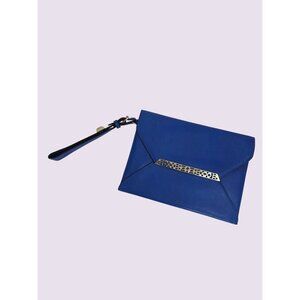 Stella and Dot Avalon Clutch Blue Faux Leather Wristlet Gold, Textured Finish